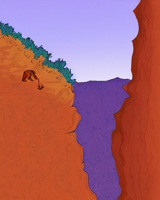 Image similar to a small person standing in the middle of a canyon, illustration