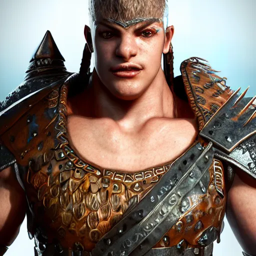 Prompt: still photo of fantasy warrior, male, highly detailed, photorealistic portrait, bright studio setting, studio lighting, crisp quality and light reflections, unreal engine 5 quality render