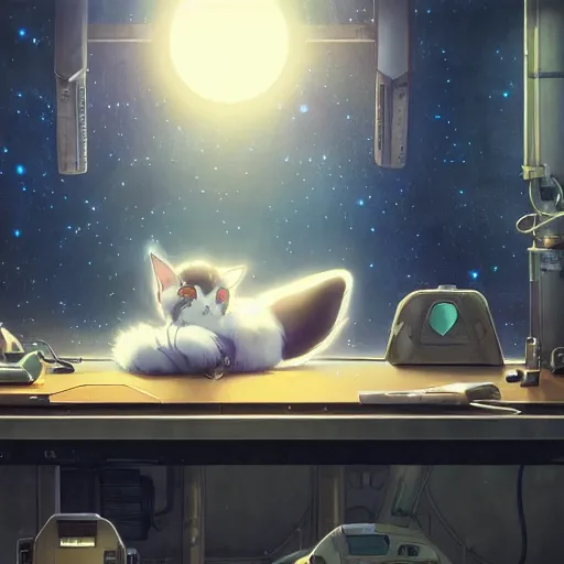 an anime alien space cat sleeping on a mechanics | Stable Diffusion |  OpenArt