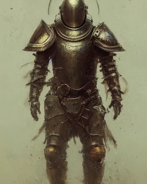 Image similar to Hyper realistic painting of an empty suit of rusty medieval full plate armour, dark fantasy, fantasy armor, hyper detailed, by greg rutkowski, surrounded by dark fog, trending on artstation