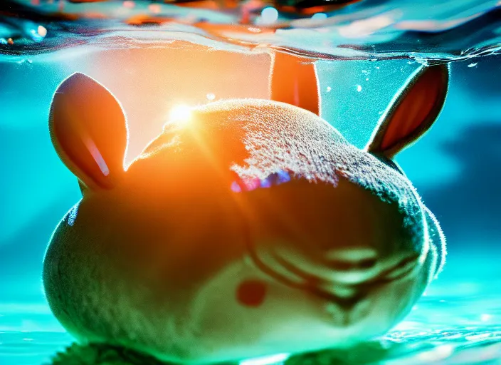 Image similar to under water bugs bunny, water light scattering, underwater photography, high details, 8 k, realistic shot, cinematic lighting