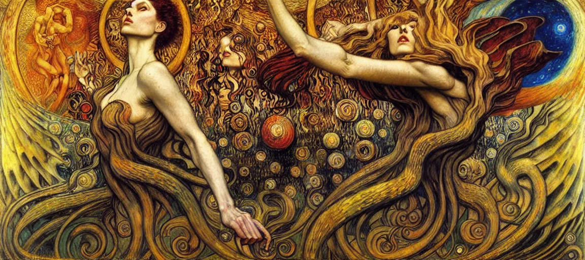 Image similar to Divine Chaos Engine by Karol Bak, Jean Delville, William Blake, Gustav Klimt, and Vincent Van Gogh, symbolist, visionary