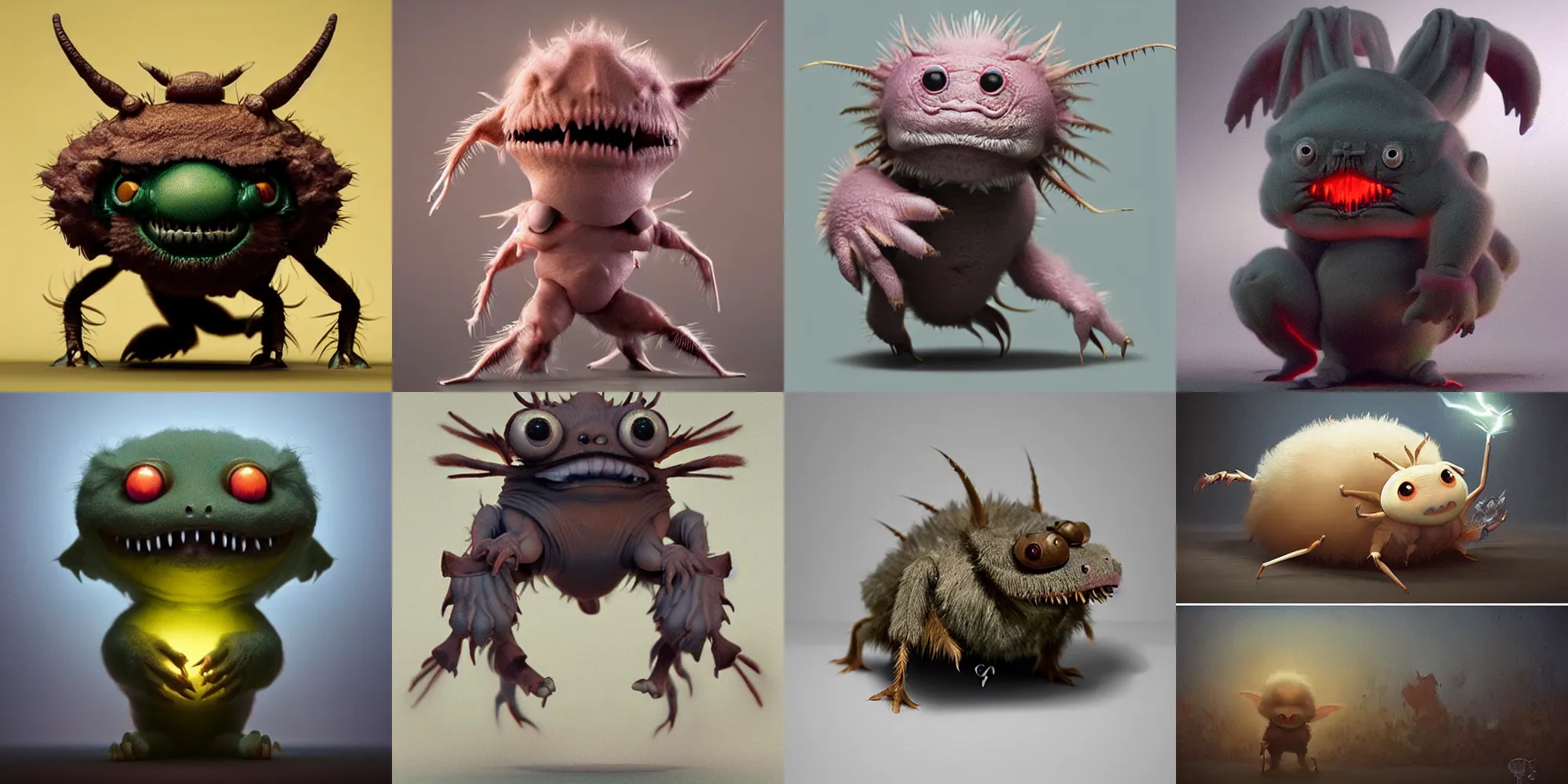 Prompt: cute! fluffy baby cockroach, fury, SSS, wrinkles, grin, rimlight, dancing, fighting, bioluminescent screaming pictoplasma characterdesign toydesign toy monster creature, artstation, cg society, by greg rutkowski, by William-Adolphe Bouguereau, by zdzisław beksiński, by Peter mohrbacher, by nate hallinan, 8k