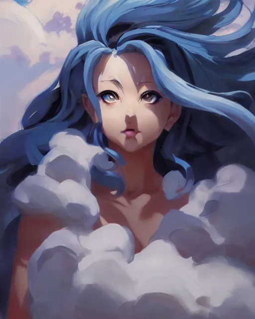 Image similar to greg manchess character concept art of an anime thunderstormy cloud goddess | | anime anime anime, cute - fine - face, pretty face, realistic shaded perfect face, close up, fine details by stanley artgerm lau, wlop, rossdraws, james jean, andrei riabovitchev, marc simonetti, and sakimichan, trending on artstation