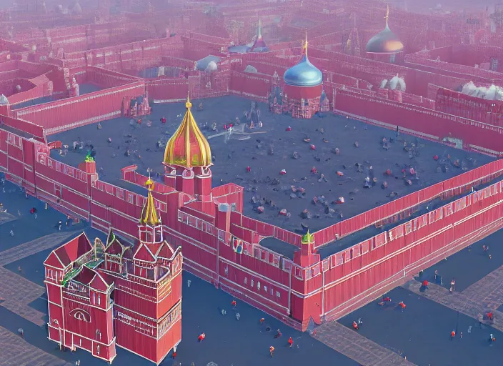 Prompt: overhead view of the great red square in the dwarf city of druman, medium shot, studio ghibli, pixar and disney animation, sharp, rendered in unreal engine 5, anime key art by greg rutkowski, bloom, dramatic lighting
