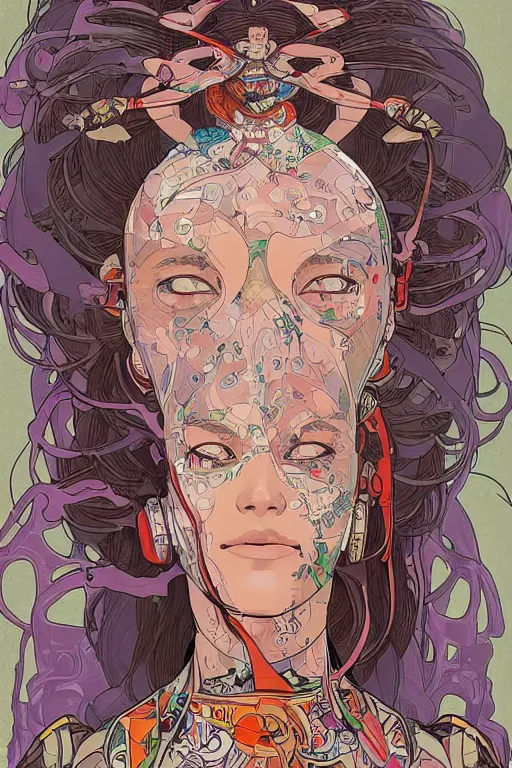 Image similar to beautiful cyborg portrait girl female illustration detailed patterns art of thai traditional dress, pop art, splash painting, art by geof darrow, ashley wood, alphonse mucha, makoto shinkai