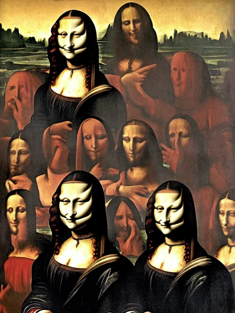Prompt: monalisa painting as the purge, highly detailed, 8 k resolution, art by caravaggio, modern art, optical illusion