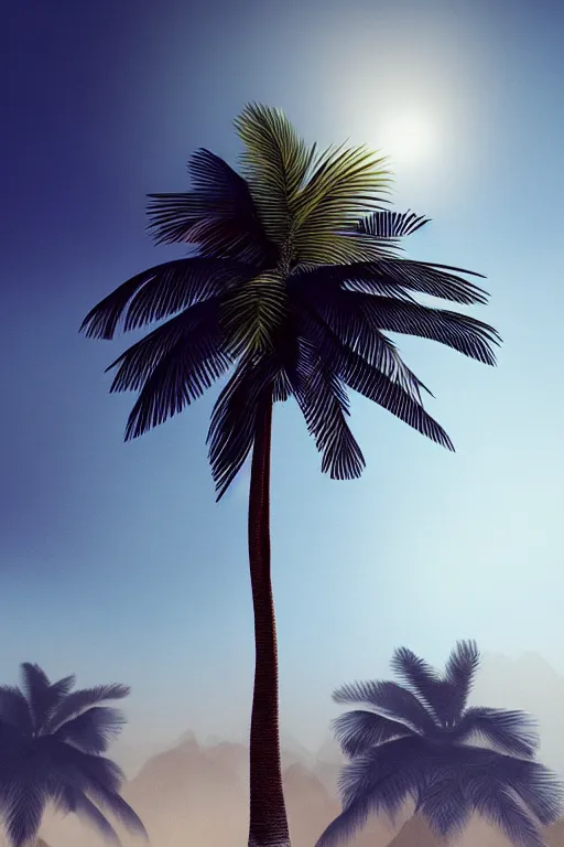 Image similar to a beautiful illustration on paper of a palm tree, 8 k, frostbite 3 engine, cryengine, dof, trending on artstation, digital art by robert gibbings, crepuscular ray