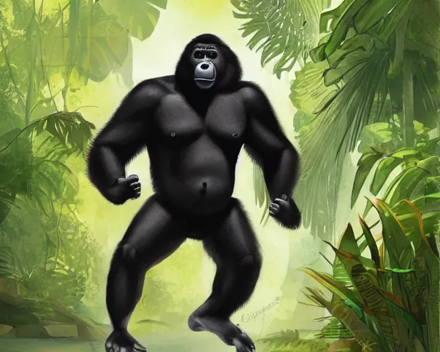 Prompt: a gorilla playing volleyball in a jungle, digital art, in the style of greg rutkowski