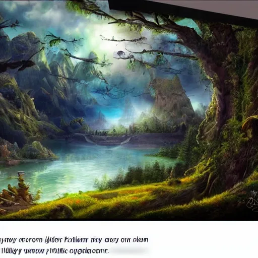 Image similar to A dream fantasy landscape, highly detailed, hyper realistic