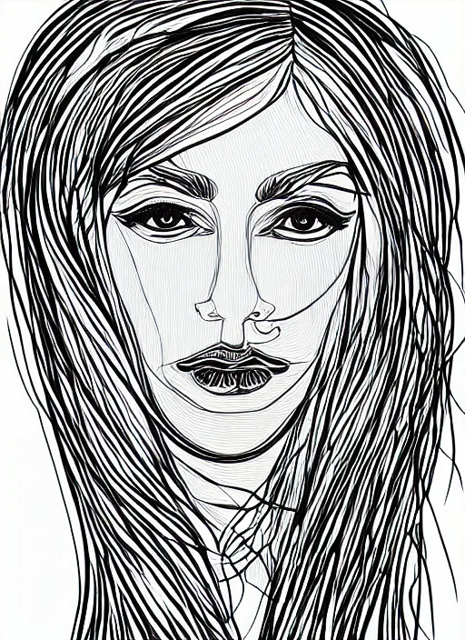Prompt: one single continuous line art painting of a woman's portrait