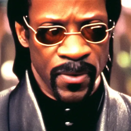 Image similar to a film still of Katt Williams starring in The Matrix (1999), close up, shallow depth of field