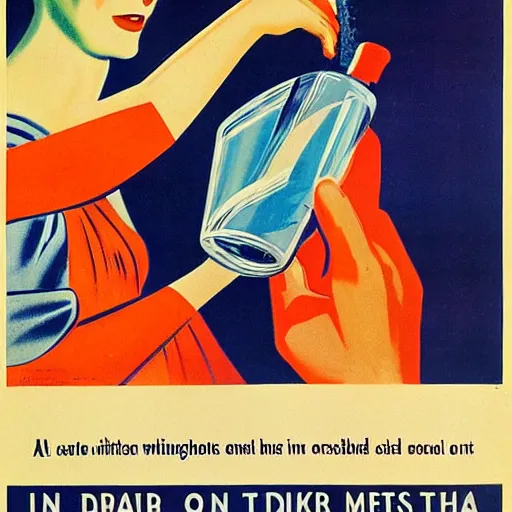 Prompt: 1950 American propaganda poster warning the danger of drinking water,