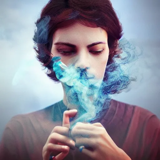 Image similar to a beautiful photo of a smoking person. smoke. impressionism. matte painting. octane render