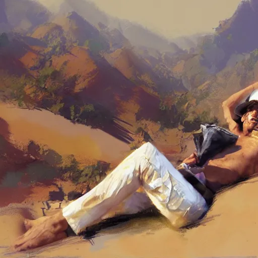 Prompt: um velho relaxando na sua mansao, artwork by craig mullins