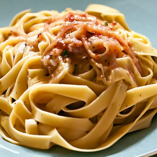 Prompt: a fettuccine pasta with pineapple sauce, food photography