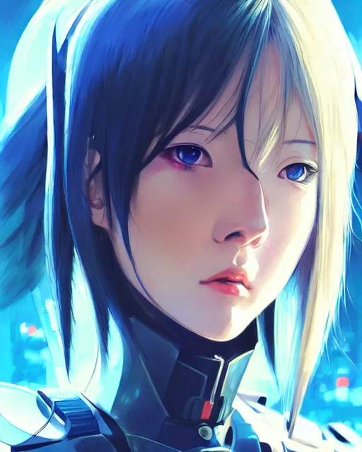 Image similar to portrait Anime Girl in mecha armor in night tokyo Sharp fine face pretty face, realistic shaded Perfect face, fine details. Anime. cyberpunk realistic shaded lighting by katsuhiro otomo ghost-in-the-shell, magali villeneuve, artgerm, rutkowski Jeremy Lipkin and Giuseppe Dangelico Pino and Michael Garmash and Rob Rey