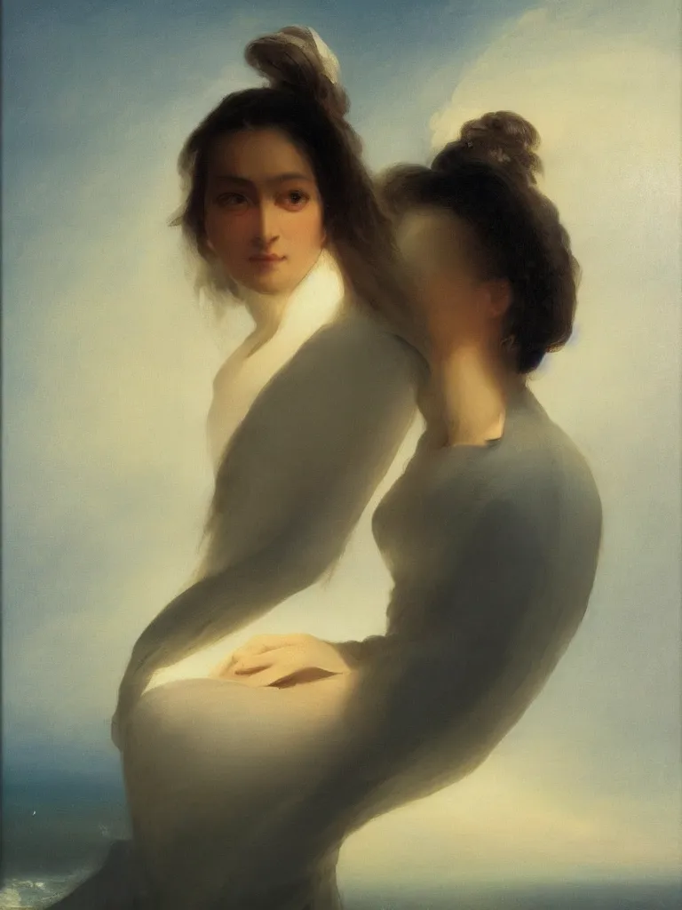 Image similar to minimalist symmetrical futuristic zaha hadid android portrait painting by ivan aivazovsky