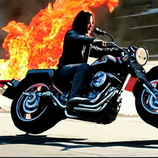 Image similar to keanu reeves as ghostrider 4 k detailed super realistic