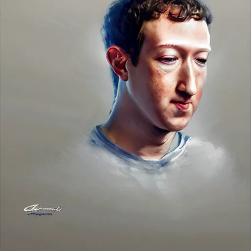 Image similar to hyper realistic, portrait of asian mark zuckerberg, painted by greg rutkowski,