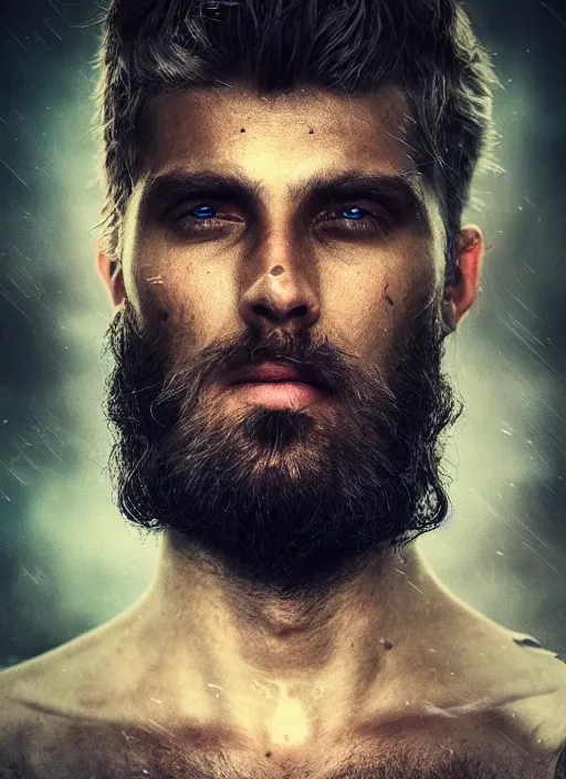 Prompt: cinematic shot epic portraits, hyper realistic, mood lighting, fantasy, detailed facial hair, highly detailed, super realistic, perfect lighting pixel sorting, style sheet
