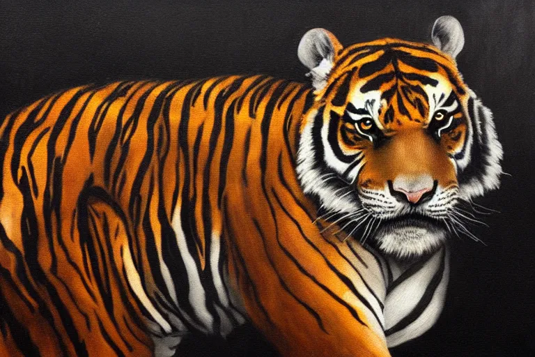 Prompt: A dark, brooding painting of a snarling tiger in the style of Salvador Dali, high-quality, professional, dramatic lighting, extremely high detail, trending on artstation