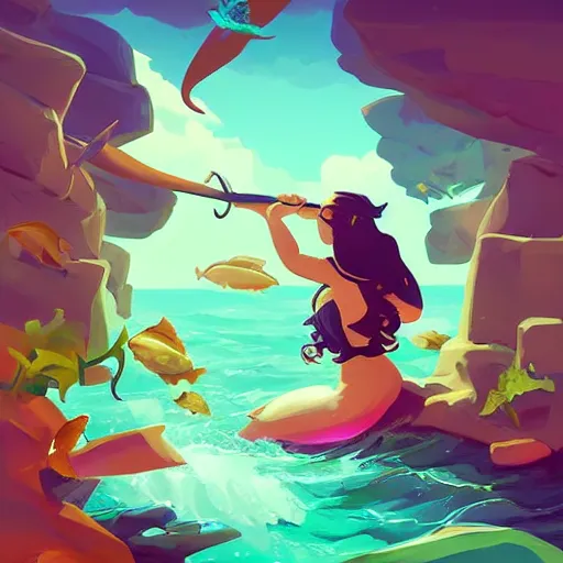 Image similar to painting mermaid treasure on sea of thieves game avatar hero smooth face median photoshop filter cutout vector, behance hd by jesper ejsing, by rhads, makoto shinkai and lois van baarle, ilya kuvshinov, rossdraws global illumination