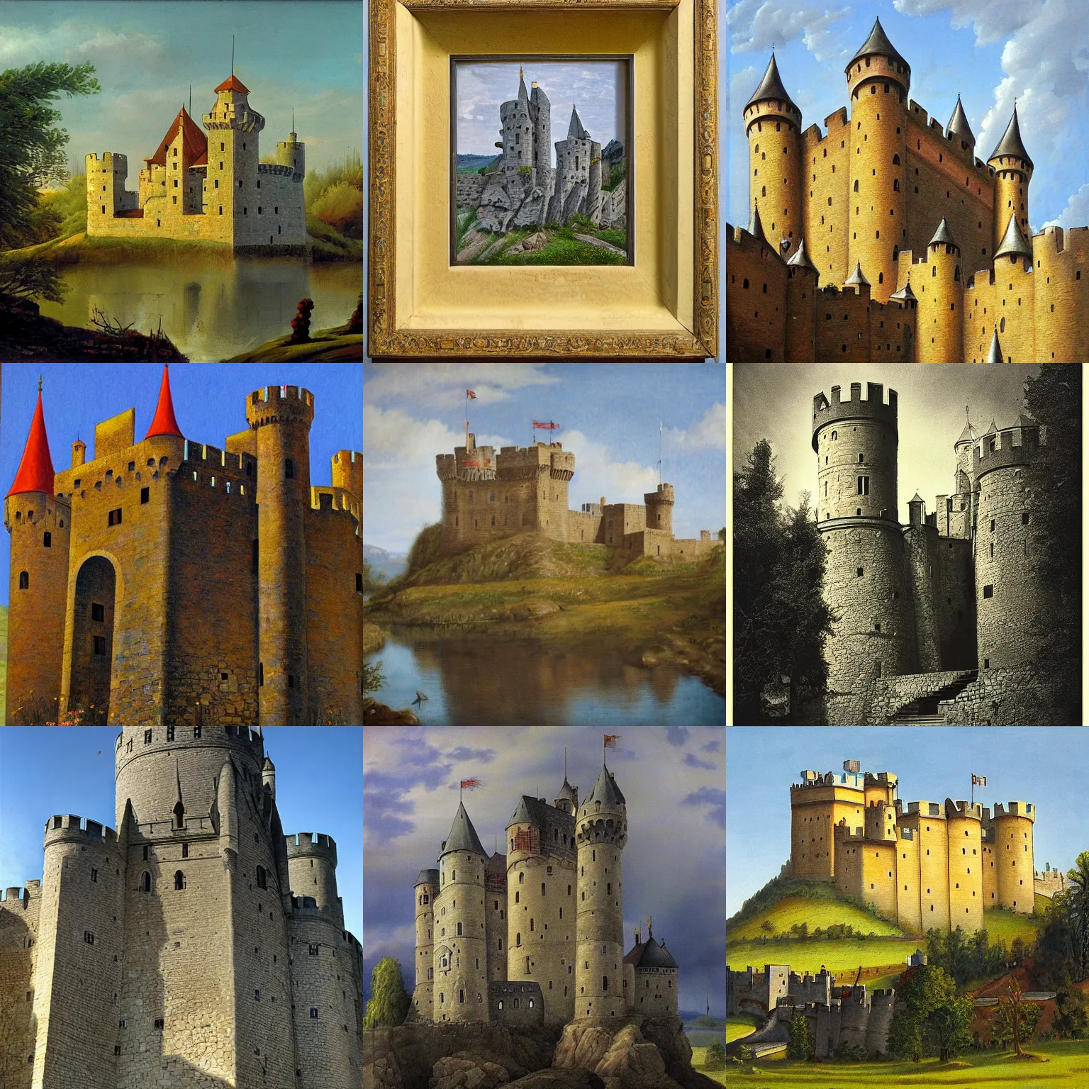 Prompt: medieval castle, by karl hofer