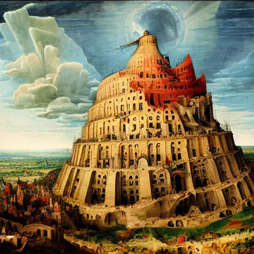 Image similar to painting of the Tower of Babel, by Aleksander Rostov