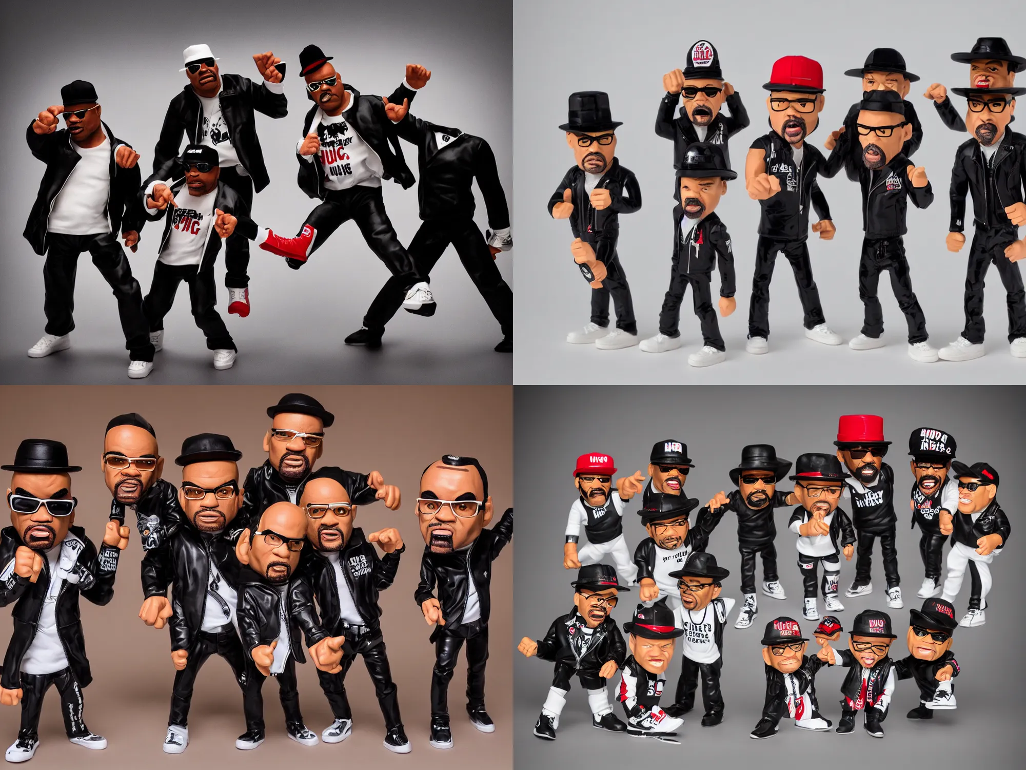 Prompt: run dmc as vinyl toys by huck gee, studio product photography, single strobe light, lowkey light,