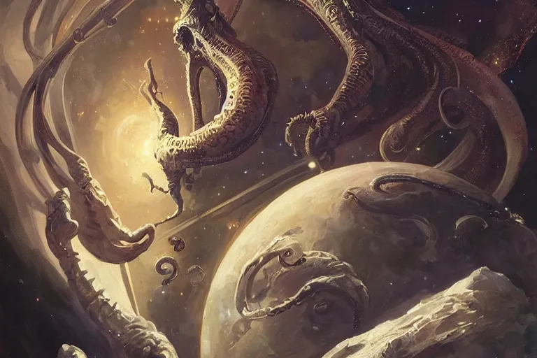 Image similar to space, cthulhu, taoism, painting by greg rutkowski, j. c. leyendecker, artgerm