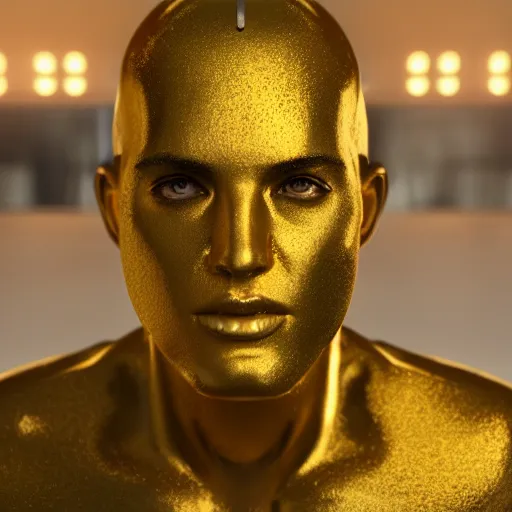 Prompt: portrait of human gold reflect chrome, 8 k uhd, unreal engine, octane render in the artstyle of finnian macmanus, john park and greg rutkowski