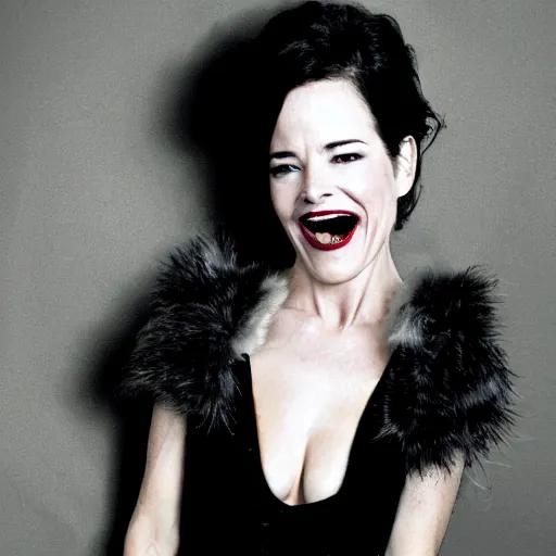 Prompt: parker posey as a vampire, baring her sharp teeth