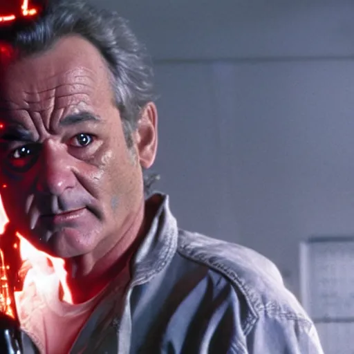 Image similar to bill murray starring as the terminator, movie still, 8 k