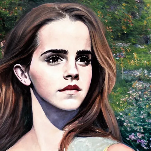 Image similar to a portrait of emma watson in a scenic environment by amiet cuno