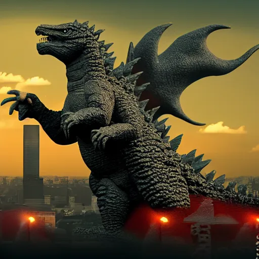 Prompt: Godzilla made out of sugar cubes attacking Tokyo, 4k, blender