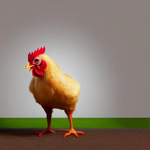 Image similar to a high quality photo of an antropomorphic chicken wearing a suit, 8k, digital art