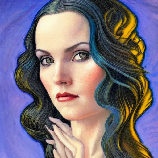 Image similar to an art nouveau, ( streamline moderne ) portrait in the style of donato giancola and anna dittmann and charles dulac. very large, clear, expressive, and intelligent eyes. symmetrical, centered, ultrasharp focus, dramatic lighting, photorealistic digital matte painting, intricate ultra detailed background.