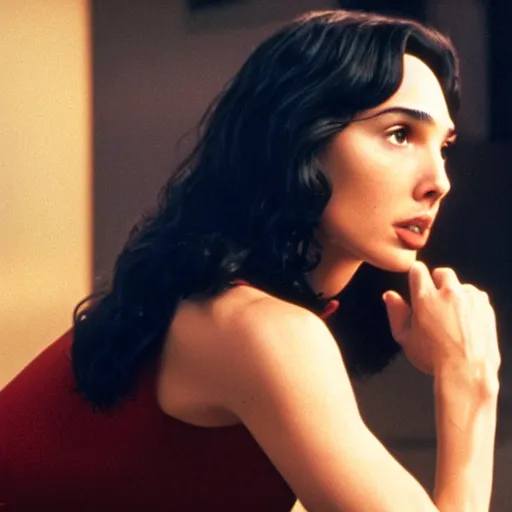 Prompt: Live Action Still of Gal Gadot in Pulp Fiction, real life, hyperrealistic, ultra realistic, realistic, highly detailed, epic, HD quality, 8k resolution, body and headshot, film still