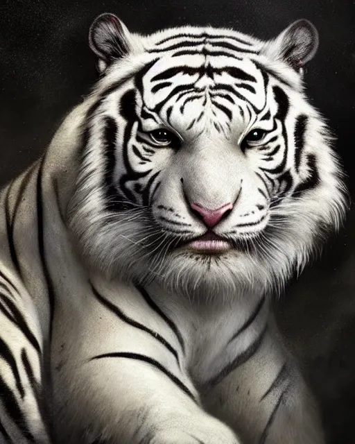 Image similar to A white tiger, highly detailed face, full body, fantasy art, monster art, in the style of greg rutkowski, illustration, epic, fantasy, intricate, hyper detailed, artstation, concept art, smooth, sharp focus, ray tracing