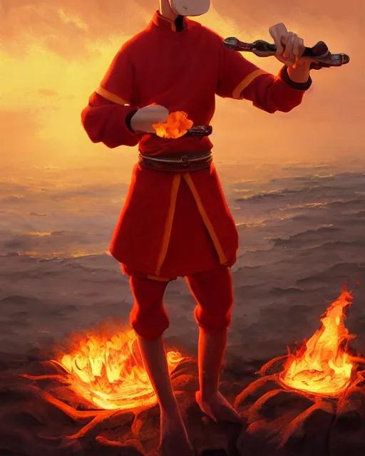 Prompt: [ [ squidward ] ] wearing fire nation clothing and practicing firebendingoutside at susnset, oil painting, highly detailed, intricate, hd, sharp focus, photorealistic, by moebius and greg rutkowski, trending on artstation, trending on cgsociety, realistic shading and lighting