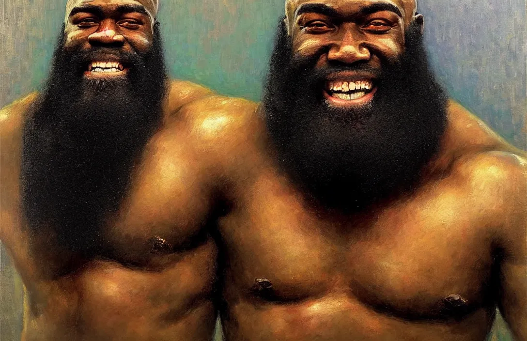 Prompt: portrait of kimbo slice!!!!!!!!!!!!!!!!!!!!!!!!!!!, detailed face, detailed painting,, epic lighting, by ilya repin, phil hale and kent williams