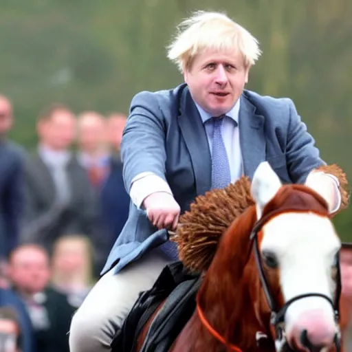 Image similar to Boris Johnson riding a horse into battle