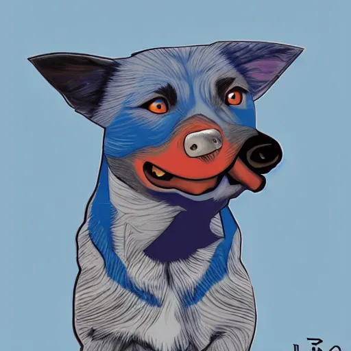 Prompt: Blue Australian Cattle dog as a Marvel Superhero by Ludo Studio