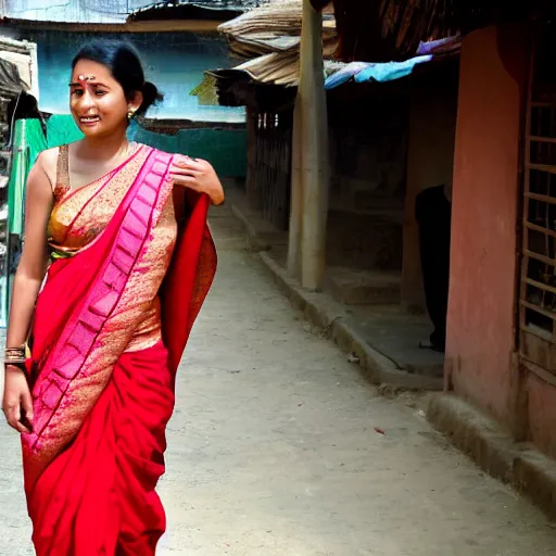 Image similar to a nepali woman, wearing sari, anime style