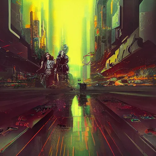 Image similar to “cyberpunk painting of a battle between two artificial intelligences”