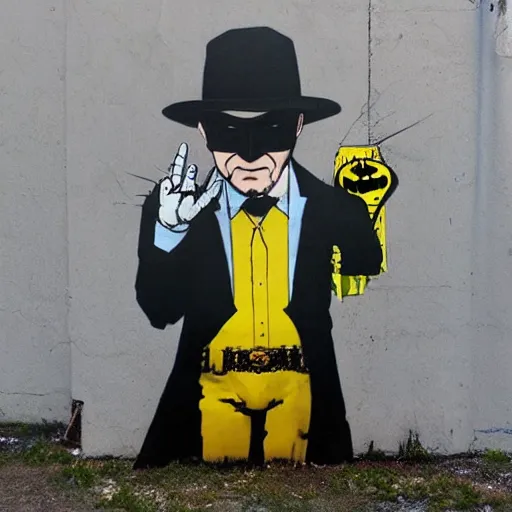 Prompt: Heisenberg, Walter White as Batman, Urban Graffiti Banksy, Bordalo, trending on artstation