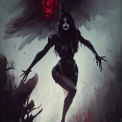 Image similar to a beautiful painting of a dark goddess of death, by Greg rutkowski and artgerm, trending on artstation