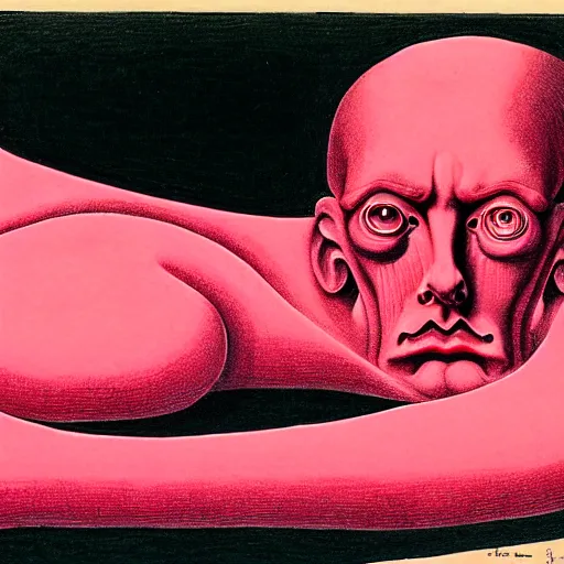 Image similar to red and pink graphic conceptual post - mortem monumental portrait made by escher and william blake and salvador dali, highly conceptual art, intricate detailed painting, illustration sharp detail, manga 1 9 9 0