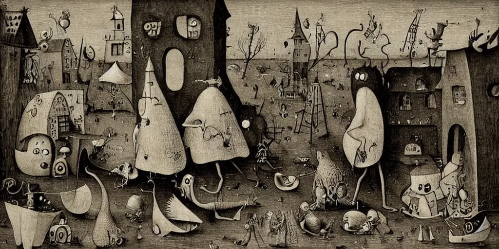 Prompt: “SpongeBob by Hieronymous Bosch and Edward Gorey, 8k, highly detailed, trending on artstation”